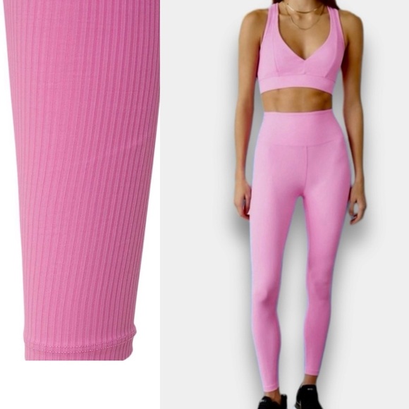 Year of Ours Pants - YEAR OF OURS Ribbed Yoga High Waist Leggings in Barbie Bubblegum Pink